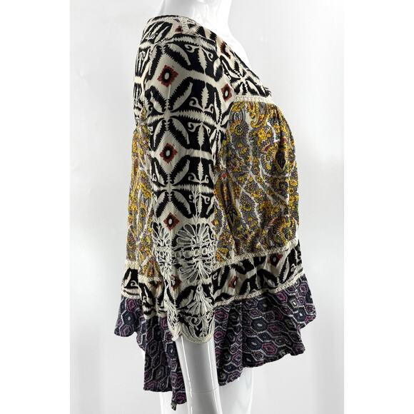 Freeway Top Size Size Medium Black Yellow Floral Boho Embroidered Blouse Womens - Picture 3 of 7